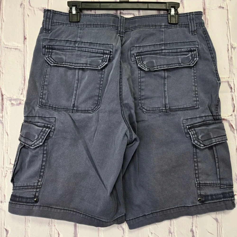 Y2k Unionbay Mens‎ Cargo Shorts Blue Sz 34 Cotton Spandex Utility Pockets Casual